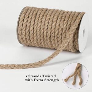 Tenn Well 8mm Jute Rope, 50 Feet Heavy Duty Natural Jute Twine, Thick Twine Rope Nautical Rope for Crafts, Gardening, Home Decor, Cat Scratching Post, Plant Hanger (Brown)