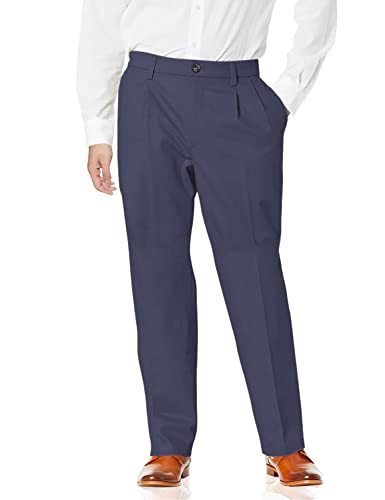 Dockers Men's Relaxed Fit Signature Khaki Lux Cotton Stretch Pants-Pleated, Navy, 40W x 30L