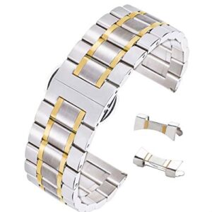 22mm universal two tone smart watch band strap solid 304 stainless steel in silver and gold curved end