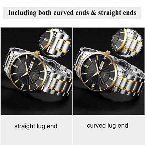 22mm Universal Two Tone Smart Watch Band Strap Solid 304 Stainless Steel in Silver and Gold Curved End
