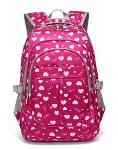 bluefairy girls backpack kids elementary school bags child bookbags waterproof lightweight travel sturdy durable gift mochila para 5.6.7.8.9.10 niñas（rose red）