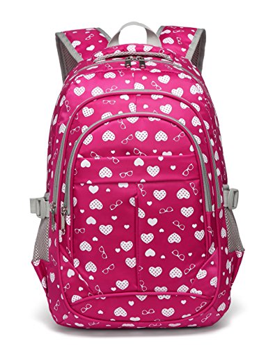 BLUEFAIRY Girls Backpack Kids Elementary School Bags Child Bookbags Waterproof Lightweight Travel Sturdy Durable Gift Mochila Para 5.6.7.8.9.10 Niñas（Rose Red）