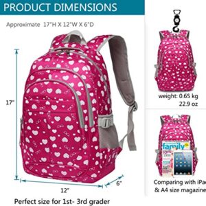 BLUEFAIRY Girls Backpack Kids Elementary School Bags Child Bookbags Waterproof Lightweight Travel Sturdy Durable Gift Mochila Para 5.6.7.8.9.10 Niñas（Rose Red）