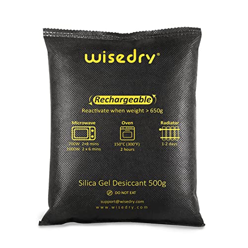 wisedry 2 x 500 Gram [2.2 lbs] Rechargeable Silica Gel Car Dehumidifier, Microwave Fast Reactivated Desiccant Packets Large for Gun Safe Closet Basement Garage Storage Moisture Absorber Bag Reusable