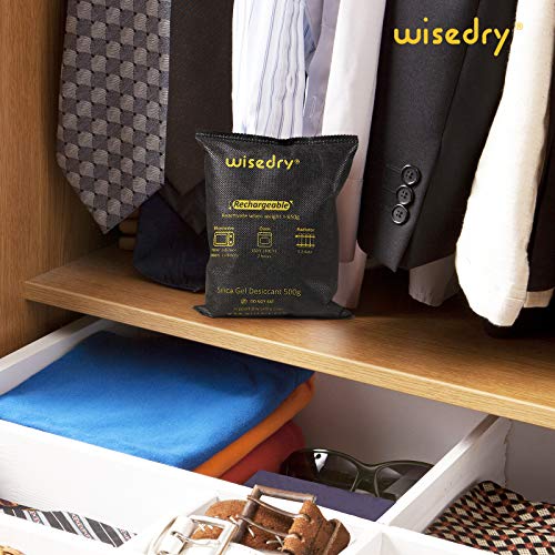 wisedry 2 x 500 Gram [2.2 lbs] Rechargeable Silica Gel Car Dehumidifier, Microwave Fast Reactivated Desiccant Packets Large for Gun Safe Closet Basement Garage Storage Moisture Absorber Bag Reusable