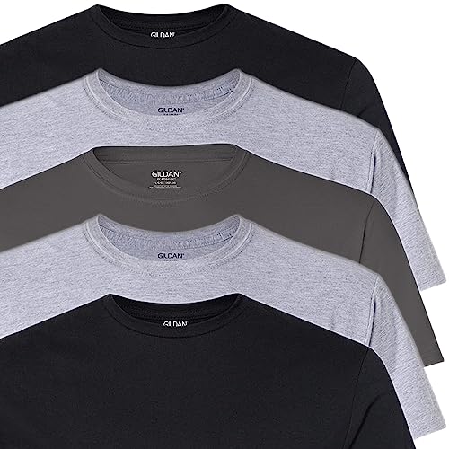 Gildan Men's Crew T-Shirts, Multipack, Style G1100, Black/Sport Grey/Charcoal (5-Pack), Large