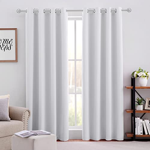 HOMEIDEAS Greyish White Curtains 84 Inches Long 2 Panels Set, Room Darkening Curtains & Drapes for Bedroom, Light Blocking Thermal Insulated Grommet Window Curtains for Living Room