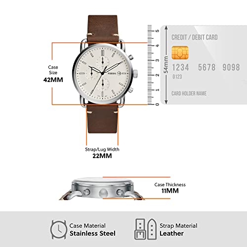 Fossil Men's Commuter Quartz Leather Chronograph Watch, Color: Silver, Brown (Model: FS5402)
