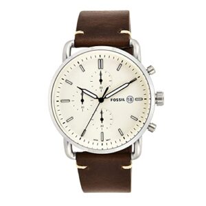 Fossil Men's Commuter Quartz Leather Chronograph Watch, Color: Silver, Brown (Model: FS5402)