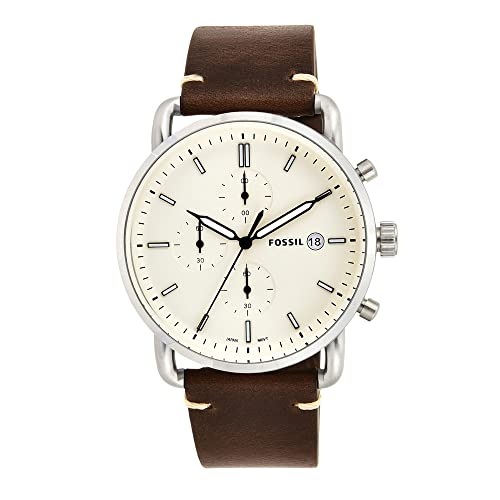 Fossil Men's Commuter Quartz Leather Chronograph Watch, Color: Silver, Brown (Model: FS5402)