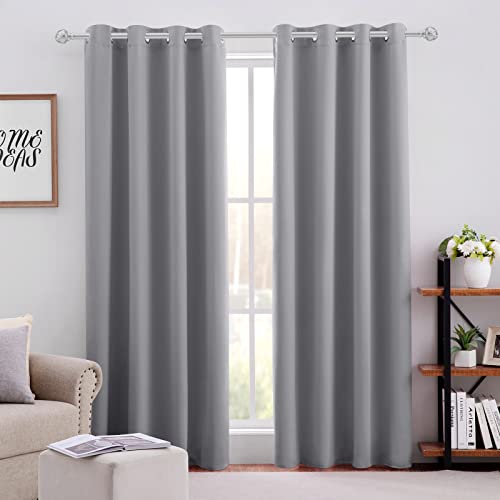 HOMEIDEAS Light Grey Blackout Curtains for Bedroom 52 X 84 Inch Long 2 Panels Set Room Darkening Curtains & Drapes, Light Blocking Soundproof Thermal Insulated Grommet Window Curtains for Living Room