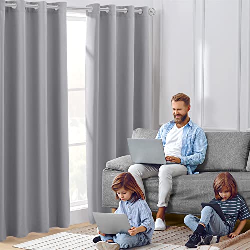 HOMEIDEAS Light Grey Blackout Curtains for Bedroom 52 X 84 Inch Long 2 Panels Set Room Darkening Curtains & Drapes, Light Blocking Soundproof Thermal Insulated Grommet Window Curtains for Living Room