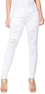 bodilove women's stretchy 5 pocket destroyed white skinny jeans back to school junior clothing apparel white 9