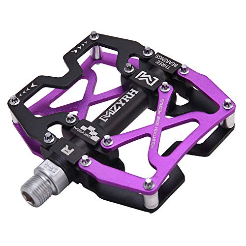 MZYRH Mountain Bike Pedals, Ultra Strong Colorful CNC Machined 9/16" Cycling Sealed 3 Bearing Pedals(Purple 3 Bearings)