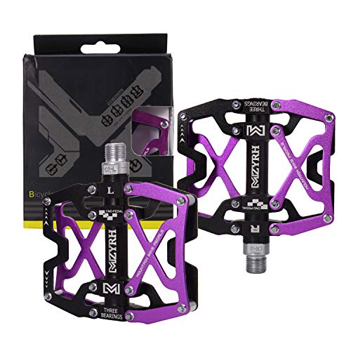 MZYRH Mountain Bike Pedals, Ultra Strong Colorful CNC Machined 9/16" Cycling Sealed 3 Bearing Pedals(Purple 3 Bearings)