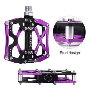 MZYRH Mountain Bike Pedals, Ultra Strong Colorful CNC Machined 9/16" Cycling Sealed 3 Bearing Pedals(Purple 3 Bearings)