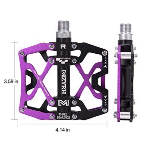 MZYRH Mountain Bike Pedals, Ultra Strong Colorful CNC Machined 9/16" Cycling Sealed 3 Bearing Pedals(Purple 3 Bearings)