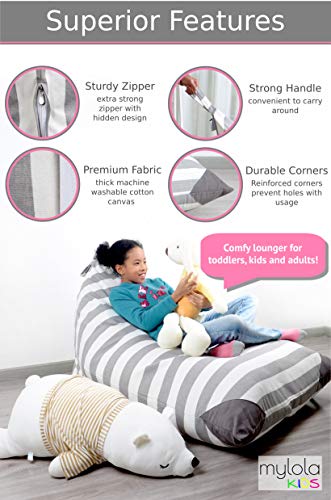 XL Stuffed Animal Storage Bean Bag Chair by mylola | Premium Quality Cotton Canvas Cover | Kids Soft Toy Organizer fits 200L | Makes Comfy Lounger