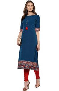 janasya indian women's tunic tops crepe kurti for women(jne2100-kr-144-l) turquoise