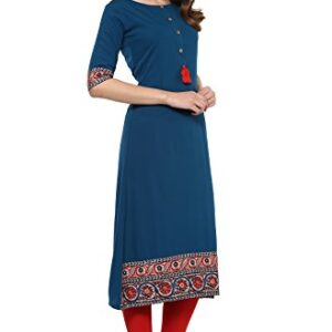 Janasya Indian Women's Tunic Tops Crepe Kurti For Women(JNE2100-KR-144-L) Turquoise