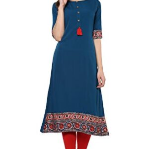 Janasya Indian Women's Tunic Tops Crepe Kurti For Women(JNE2100-KR-144-L) Turquoise