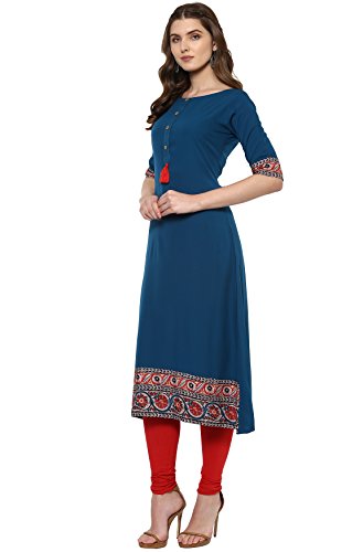 Janasya Indian Women's Tunic Tops Crepe Kurti For Women(JNE2100-KR-144-L) Turquoise