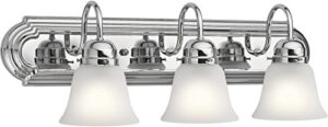 kichler 24" 3-light vanity bath light in chrome, modern bathroom light with clear satin etched glass, (24" w x 8" h), 5337chs