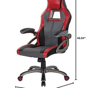 OSP Home Furnishings Mesh and Bonded Leather Adjustable Race Car Office Chair, Charcoal Grey and Red