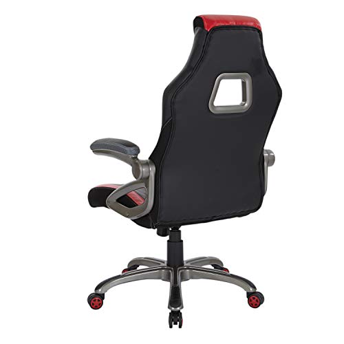 OSP Home Furnishings Mesh and Bonded Leather Adjustable Race Car Office Chair, Charcoal Grey and Red