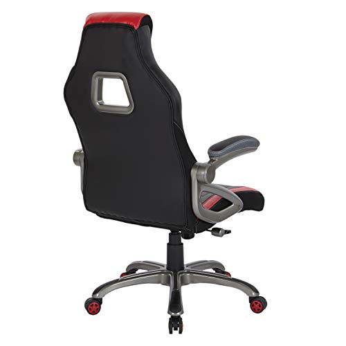 OSP Home Furnishings Mesh and Bonded Leather Adjustable Race Car Office Chair, Charcoal Grey and Red