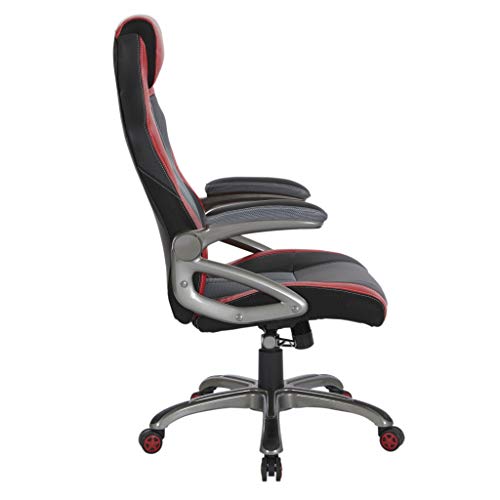 OSP Home Furnishings Mesh and Bonded Leather Adjustable Race Car Office Chair, Charcoal Grey and Red