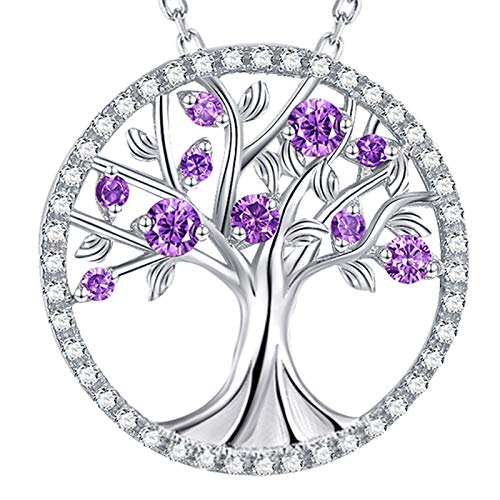 ELDA & CO. Tree of Life Necklace for Wife Mom Birthday Gifts February Birthstone Amethyst Jewelry for Women Sterling Silver Fine Jewelry