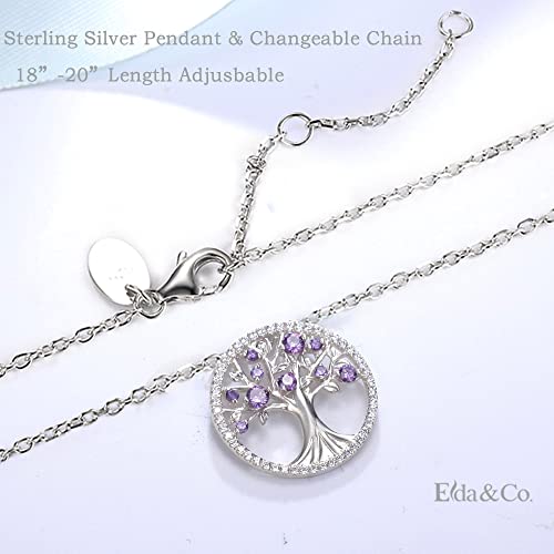 ELDA & CO. Tree of Life Necklace for Wife Mom Birthday Gifts February Birthstone Amethyst Jewelry for Women Sterling Silver Fine Jewelry