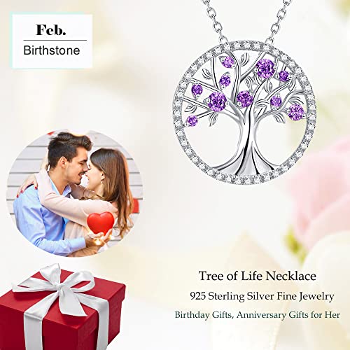 ELDA & CO. Tree of Life Necklace for Wife Mom Birthday Gifts February Birthstone Amethyst Jewelry for Women Sterling Silver Fine Jewelry