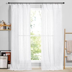 ryb home semi sheer curtains window treatments for living room bedroom sliding door, white, w 52 x l 95, 2 panels