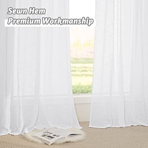 RYB HOME Semi Sheer Curtains Window Treatments for Living Room Bedroom Sliding Door, White, W 52 x L 95, 2 Panels