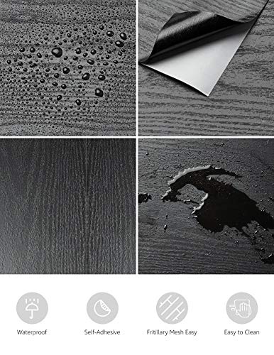 Abyssaly Black Wood Peel and Stick Paper Decorative Self-Adhesive Film for Surfaces Easy to Clean Thickening Upgrade Increase Stomata and Reduces Bubble Generation 11.8 Inch X 78.7 Inch