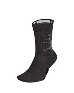 nike elite graphic basketball crew socks men's (thunder grey/gunsmoke/black, large)