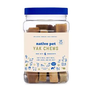 native pet yak chews for dogs (bulk size - 10 medium chews). pasture-raised and organic himalayan churpi chew. long lasting, low odor, and protein rich reward treat.