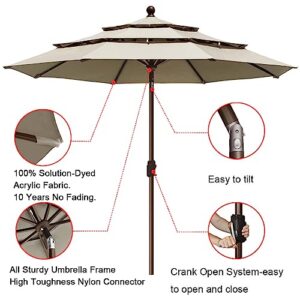 EliteShade USA 10-Year-Non-Fading Sunumbrella 9Ft 3 Tiers Market Umbrella Patio Umbrella Outdoor Table Umbrella with Ventilation,Antique Beige