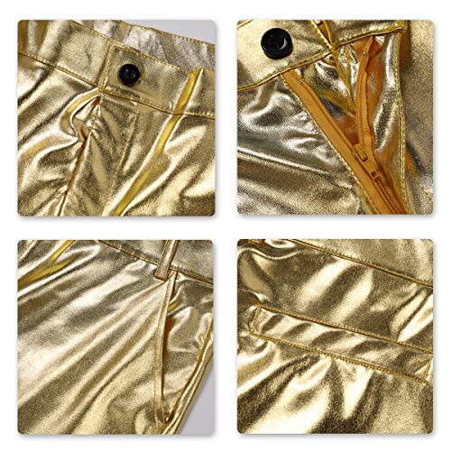 Boyland Mens Casual Night Club Metallic Moto Style Flat Front Faux Leather Pants Novelty Straight Leg Trousers Disco