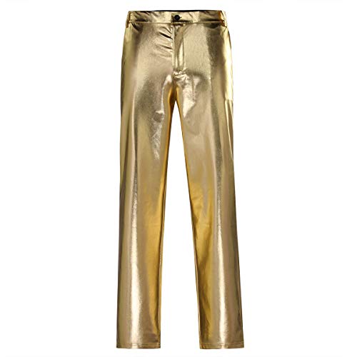 Boyland Mens Casual Night Club Metallic Moto Style Flat Front Faux Leather Pants Novelty Straight Leg Trousers Disco