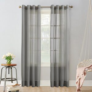 no. 918 emily sheer voile grommet curtain panel, 59" x 84", charcoal gray