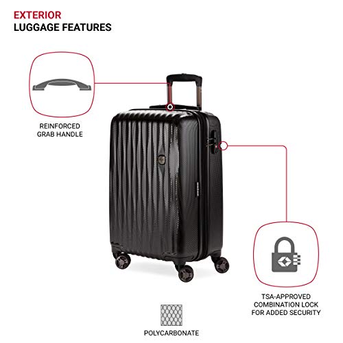 SwissGear 7272 Energie Hardside Luggage Carry-On Luggage With Spinner Wheels & TSA Lock, Black, 19”