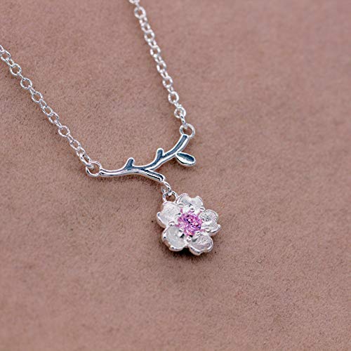 Uloveido Pink Cherry Flower Jewelry Set for Women - White Gold Plated Necklace and Earrings Set with Cubic Zirconia for Girls DT340