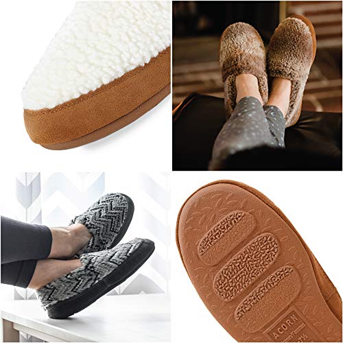 Acorn Women's Moc Slipper – Cozy, Comfortable Moccasins for Women – House Shoes with Memory Foam Cloud Cushioning and Indoor / Outdoor Sole, Wooly Stripes, 8-9