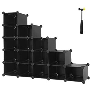 songmics shoe rack, space-saving 15-slot plastic storage organizer unit, modular cabinet, ideal for entryway hallway closet garage, 44.5 x 14.2 x 34.6 inches, black ulpc44h