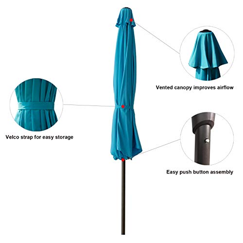 C-Hopetree 10 ft Outdoor Patio Market Table Umbrella with Fiberglass Rib Tip and Tilt, Aqua Blue