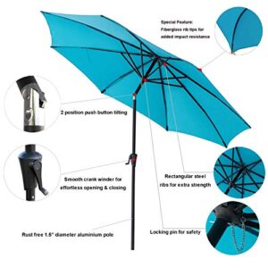 C-Hopetree 10 ft Outdoor Patio Market Table Umbrella with Fiberglass Rib Tip and Tilt, Aqua Blue