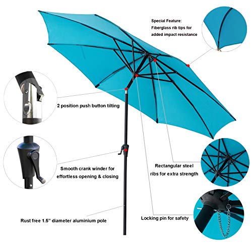 C-Hopetree 10 ft Outdoor Patio Market Table Umbrella with Fiberglass Rib Tip and Tilt, Aqua Blue